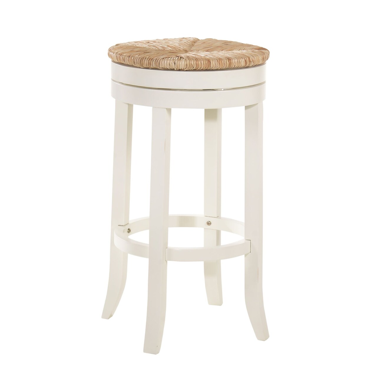 Contemporary Home Living 30" White and Beige Bar Stool with Swivel Rush Seat